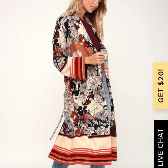 Saturday Sun Beige Floral Print Kimono - Picture 2 of 4